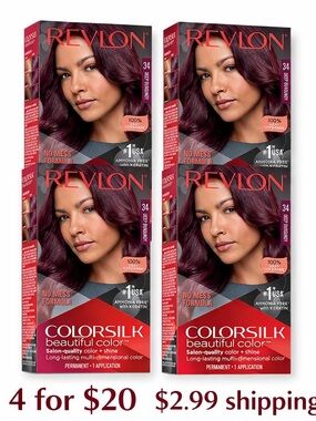 4x Revlon ColorSilk Beautiful Color 34 Deep Burgundy Hair Dye — 4 for $20